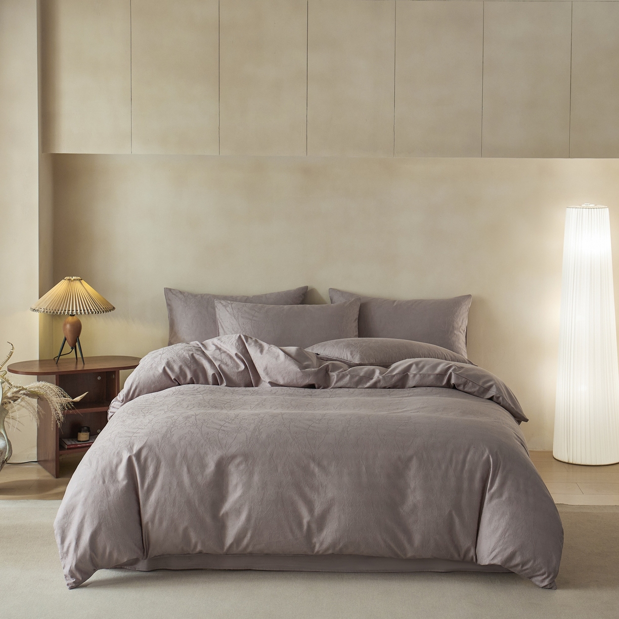 91家纺网 家纺一手货源 找家纺 亿梵家居 2026新款100支长绒棉纯棉厚织大提花四件套 缦莎-可可棕