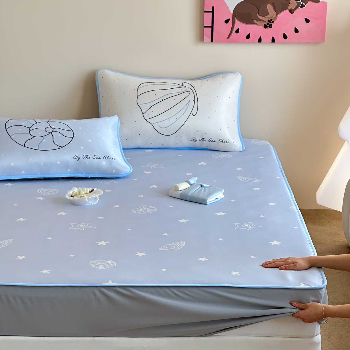 91家纺网 家纺一手货源 找家纺 （总）桃喜 2026新款数码印花冰纤维牛奶丝凉席