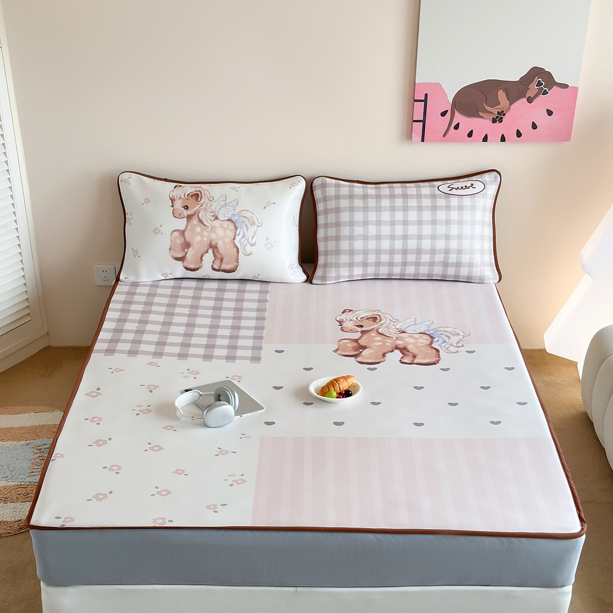 91家纺网 家纺一手货源 找家纺 （总）桃喜 2026新款数码印花冰纤维牛奶丝凉席