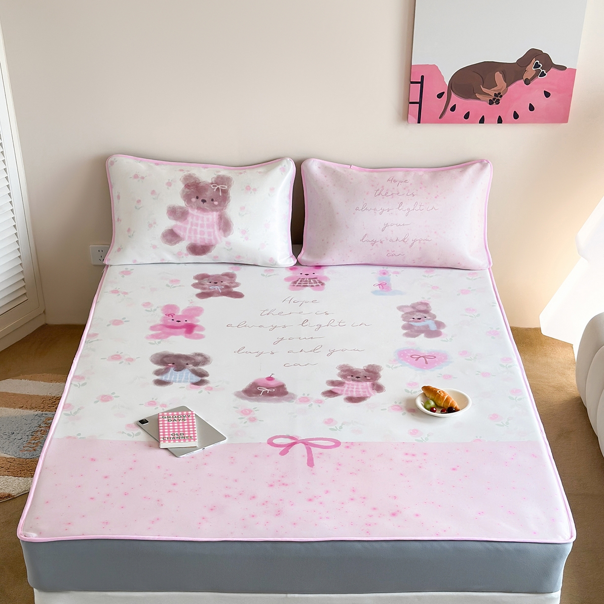 91家纺网 家纺一手货源 找家纺 桃喜 2026新款数码印花冰纤维牛奶丝凉席 小熊来信