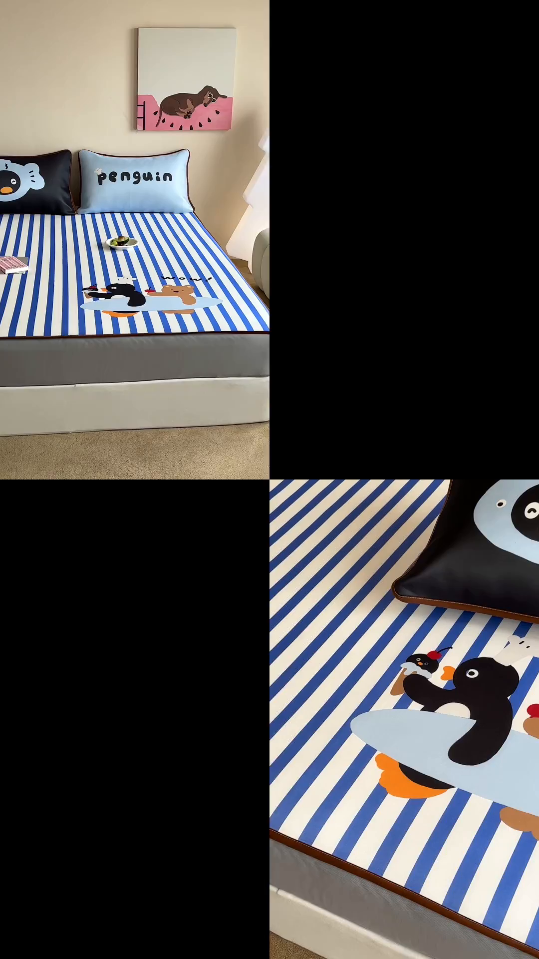 91家纺网 家纺一手货源 找家纺 桃喜 2026新款数码印花冰纤维牛奶丝凉席 冲浪企鹅