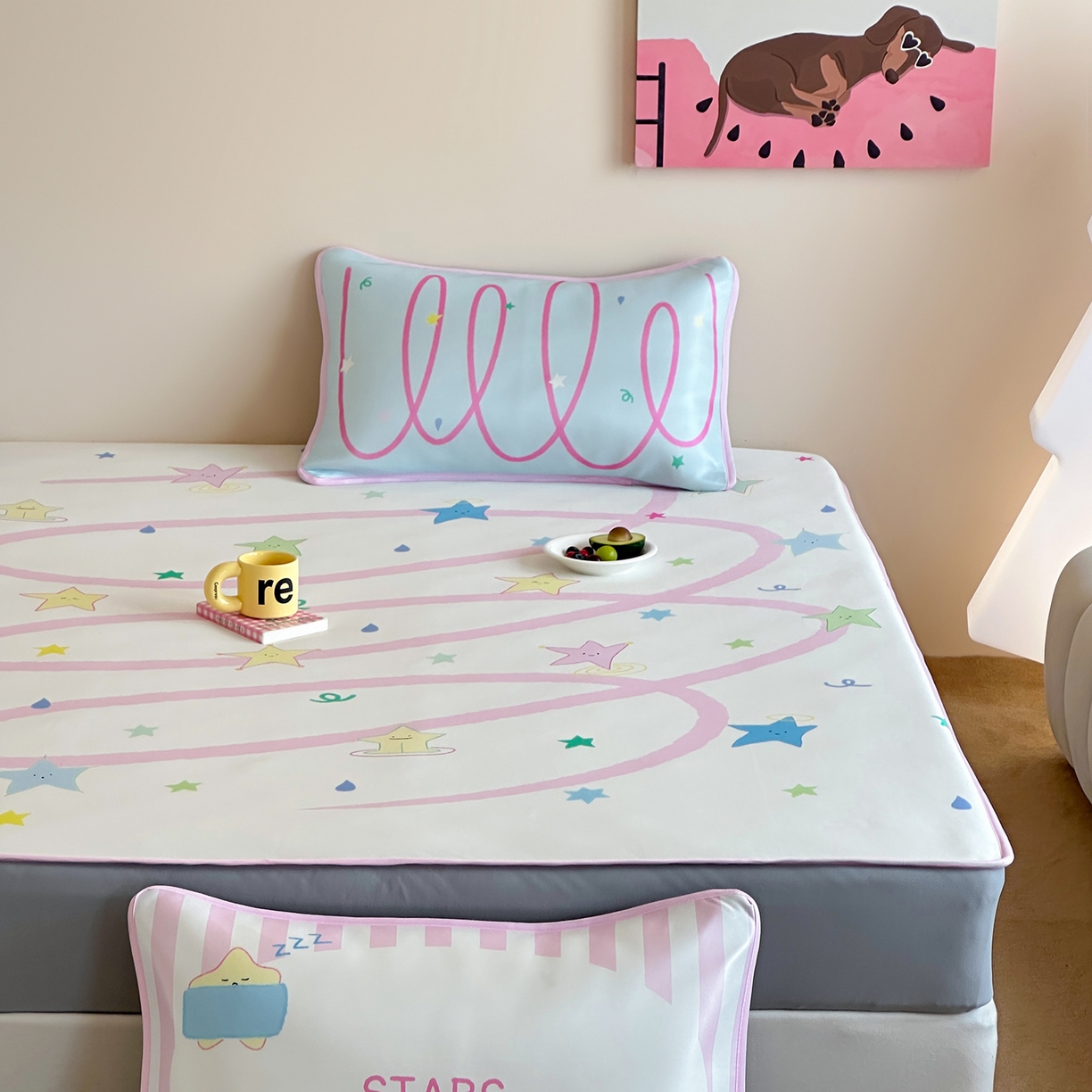 91家纺网 家纺一手货源 找家纺 桃喜 2026新款数码印花冰纤维牛奶丝凉席 梦幻流星带