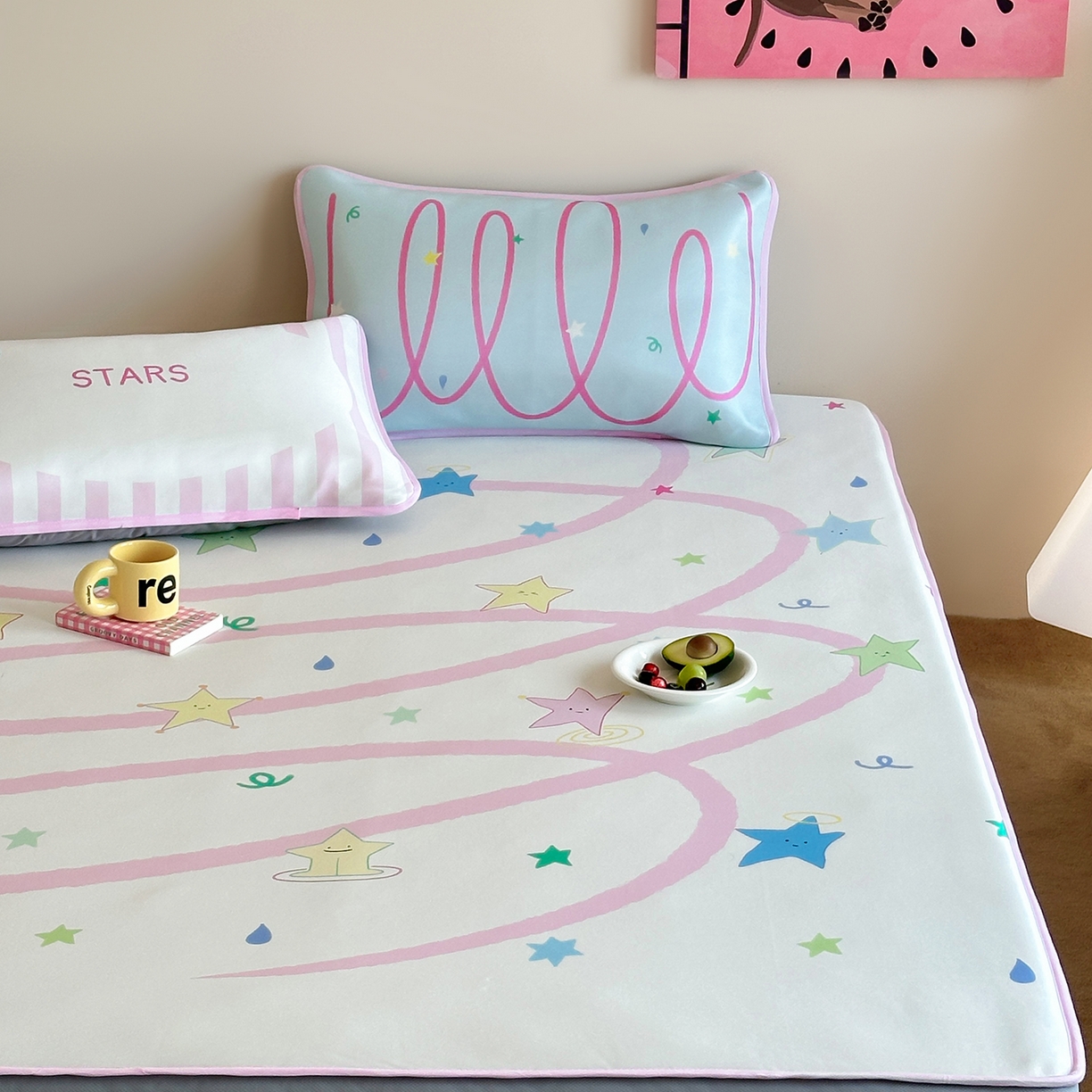 91家纺网 家纺一手货源 找家纺 桃喜 2026新款数码印花冰纤维牛奶丝凉席 梦幻流星带