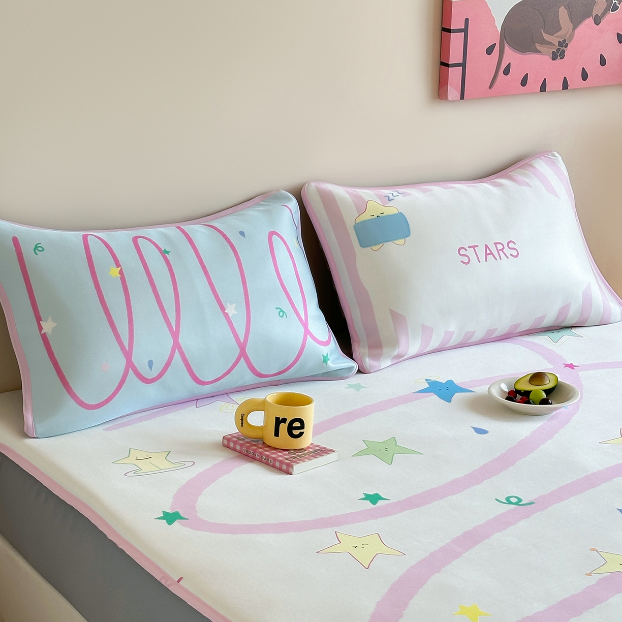 91家纺网 家纺一手货源 找家纺 桃喜 2026新款数码印花冰纤维牛奶丝凉席 梦幻流星带