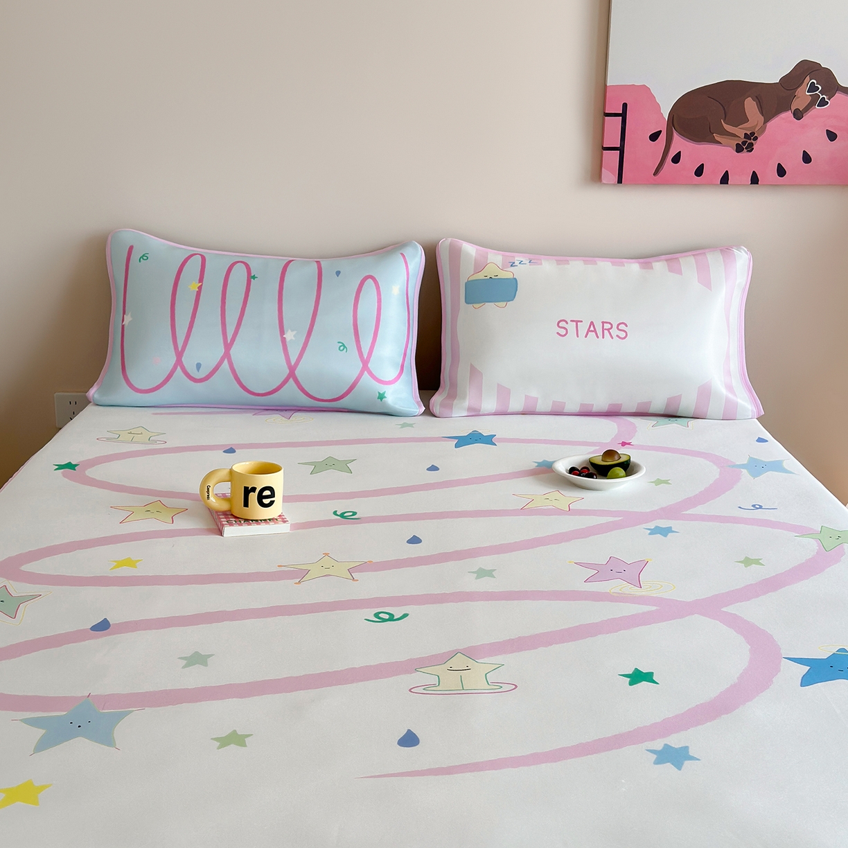 91家纺网 家纺一手货源 找家纺 桃喜 2026新款数码印花冰纤维牛奶丝凉席 梦幻流星带