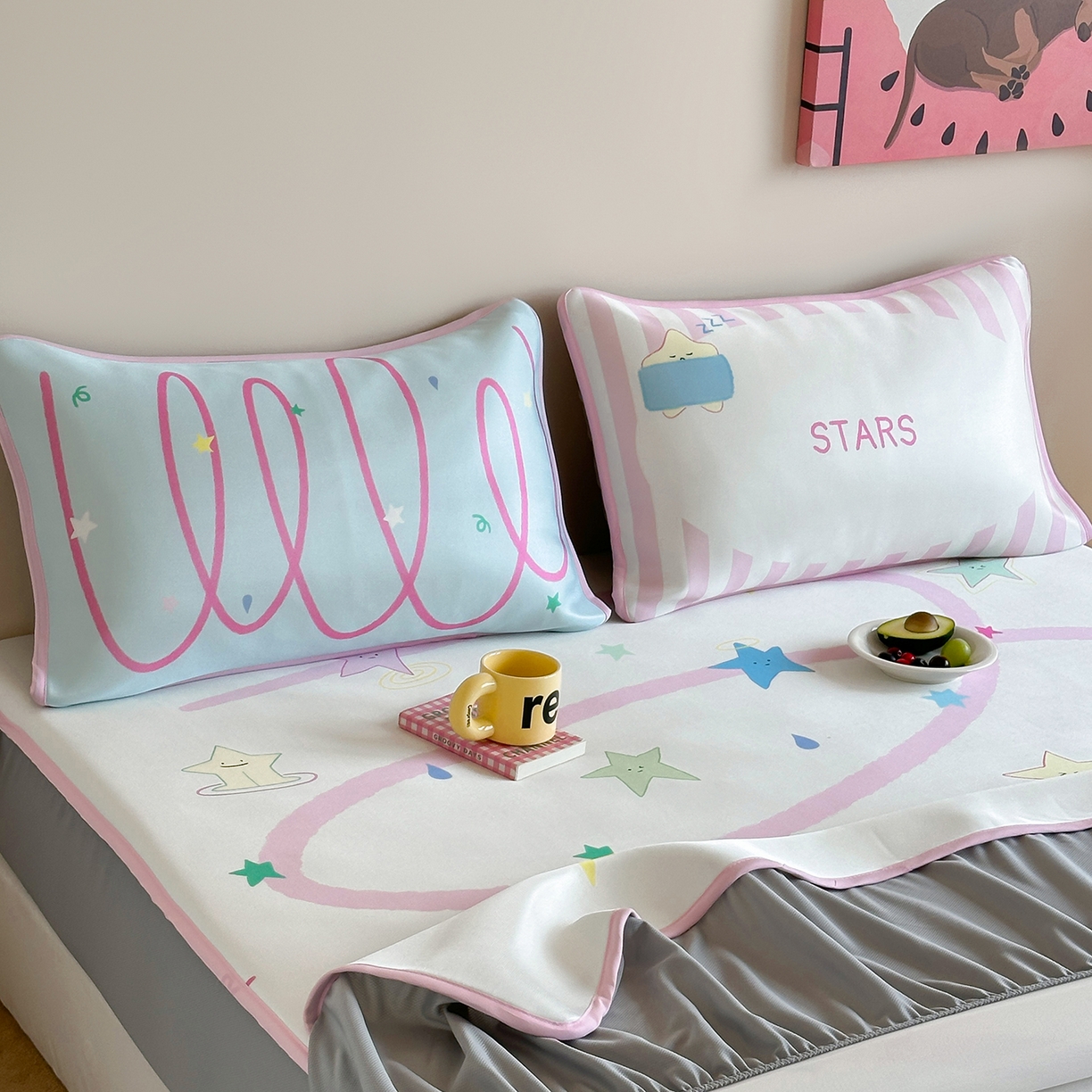 91家纺网 家纺一手货源 找家纺 桃喜 2026新款数码印花冰纤维牛奶丝凉席 梦幻流星带