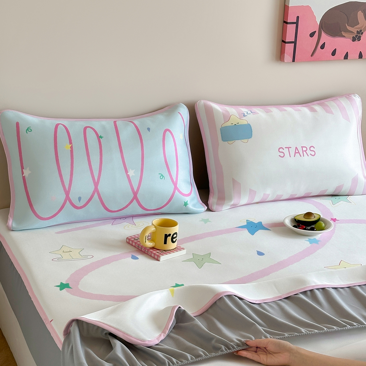 91家纺网 家纺一手货源 找家纺 桃喜 2026新款数码印花冰纤维牛奶丝凉席 梦幻流星带