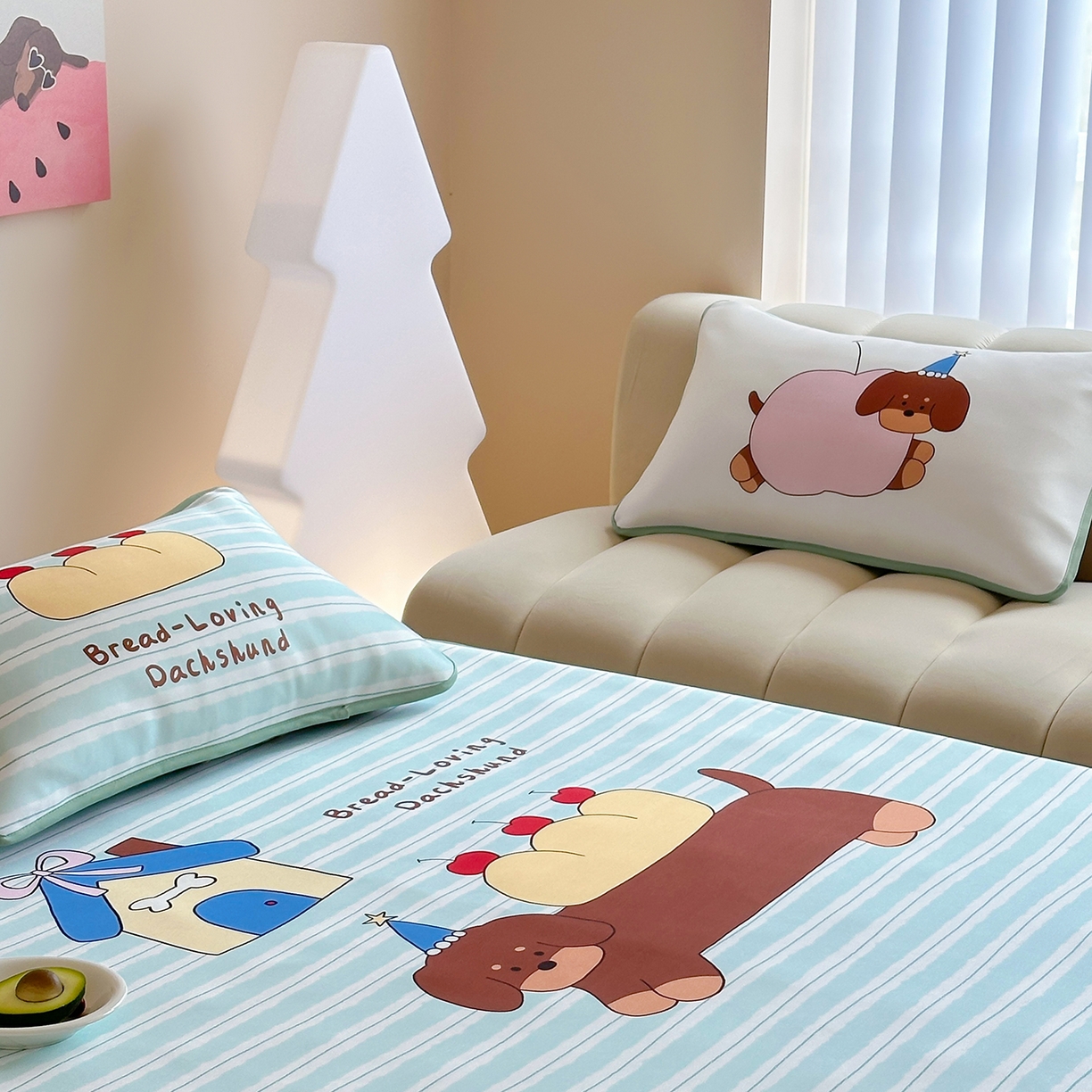 91家纺网 家纺一手货源 找家纺 桃喜 2026新款数码印花冰纤维牛奶丝凉席 面包腊肠狗