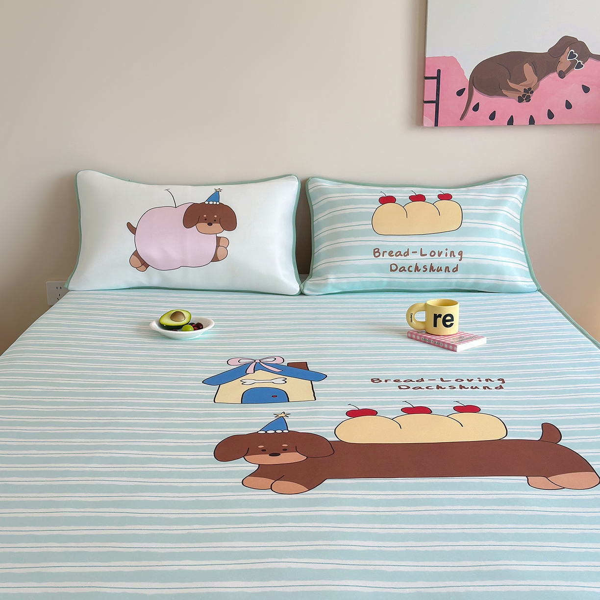 91家纺网 家纺一手货源 找家纺 桃喜 2026新款数码印花冰纤维牛奶丝凉席 面包腊肠狗