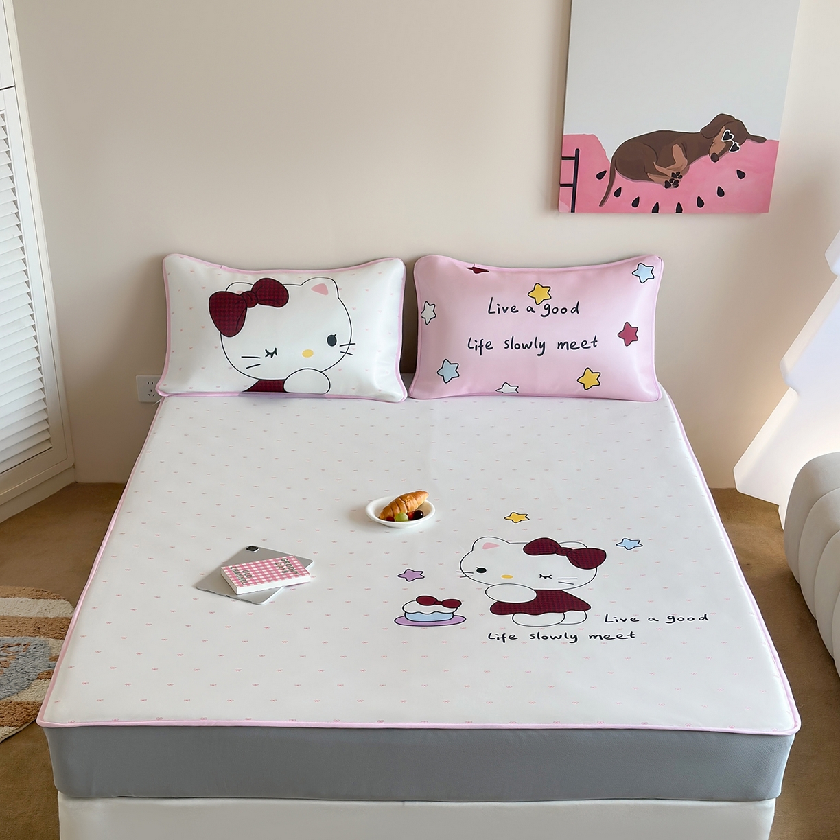 桃喜 2026新款数码印花冰纤维牛奶丝凉席 甜心猫咪