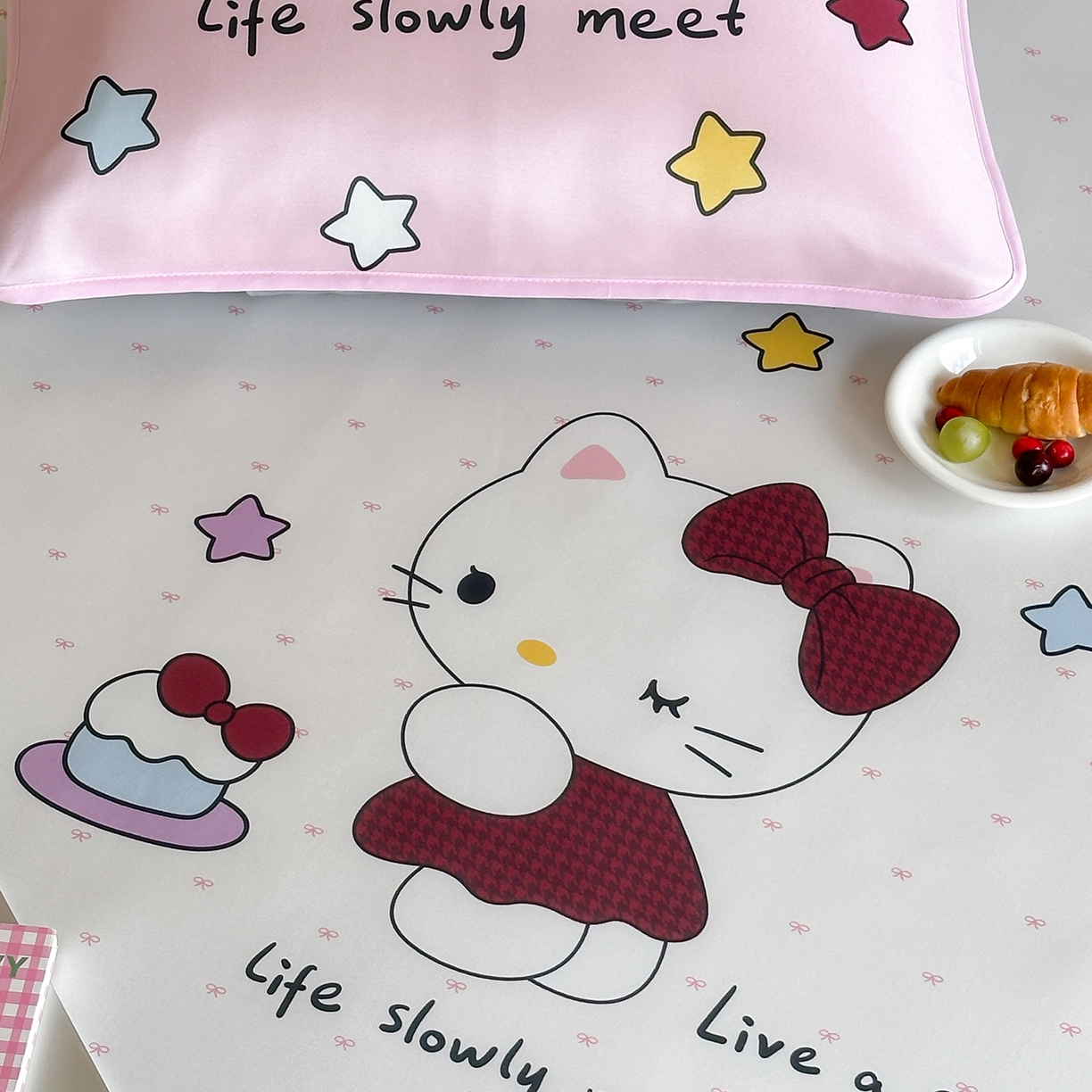 91家纺网 家纺一手货源 找家纺 桃喜 2026新款数码印花冰纤维牛奶丝凉席 甜心猫咪