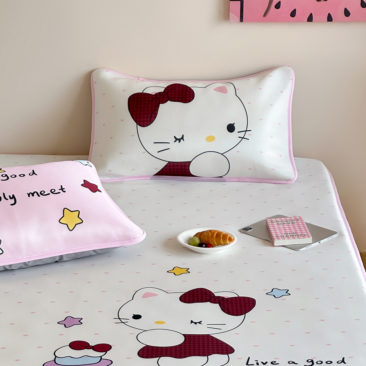 91家纺网 家纺一手货源 找家纺 桃喜 2026新款数码印花冰纤维牛奶丝凉席 甜心猫咪