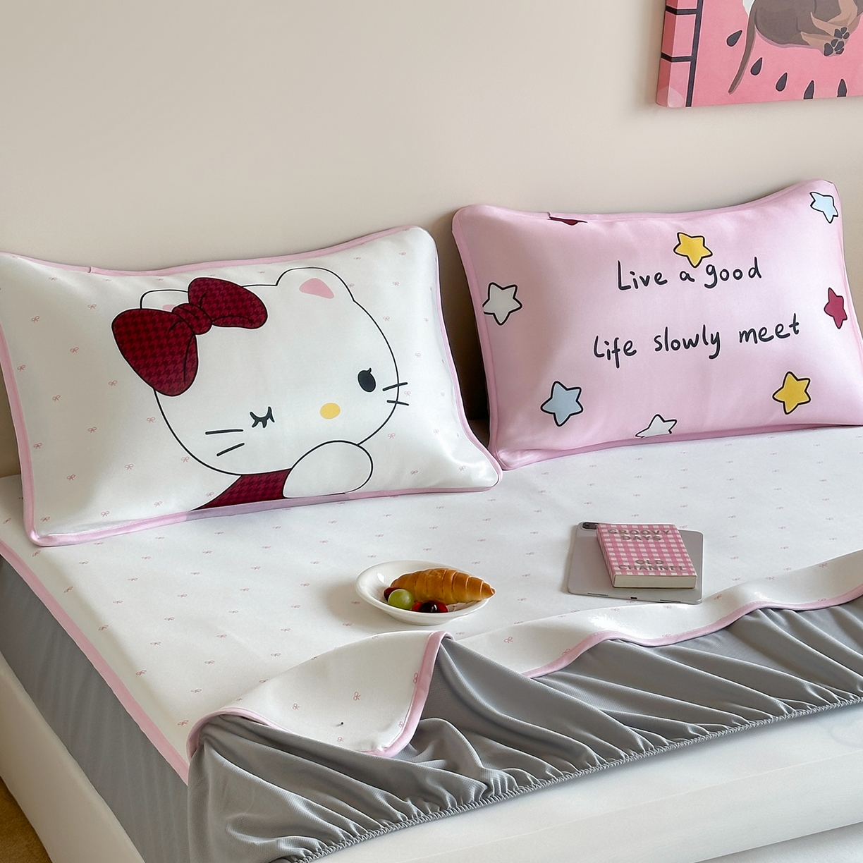 91家纺网 家纺一手货源 找家纺 桃喜 2026新款数码印花冰纤维牛奶丝凉席 甜心猫咪