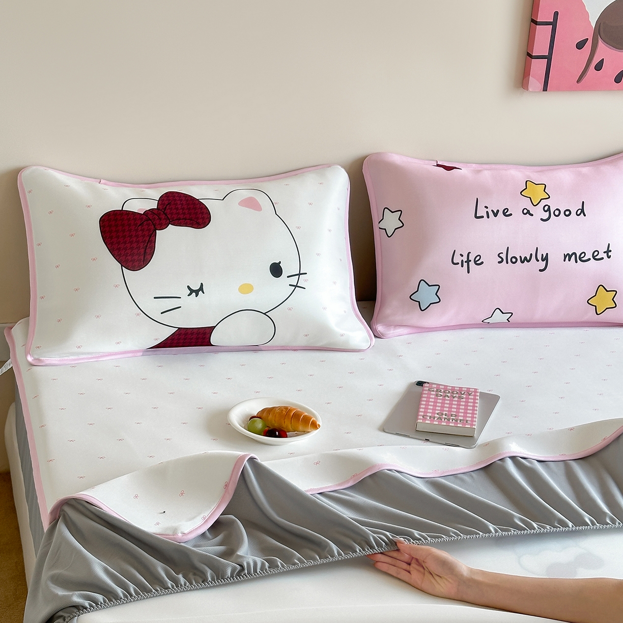 91家纺网 家纺一手货源 找家纺 桃喜 2026新款数码印花冰纤维牛奶丝凉席 甜心猫咪