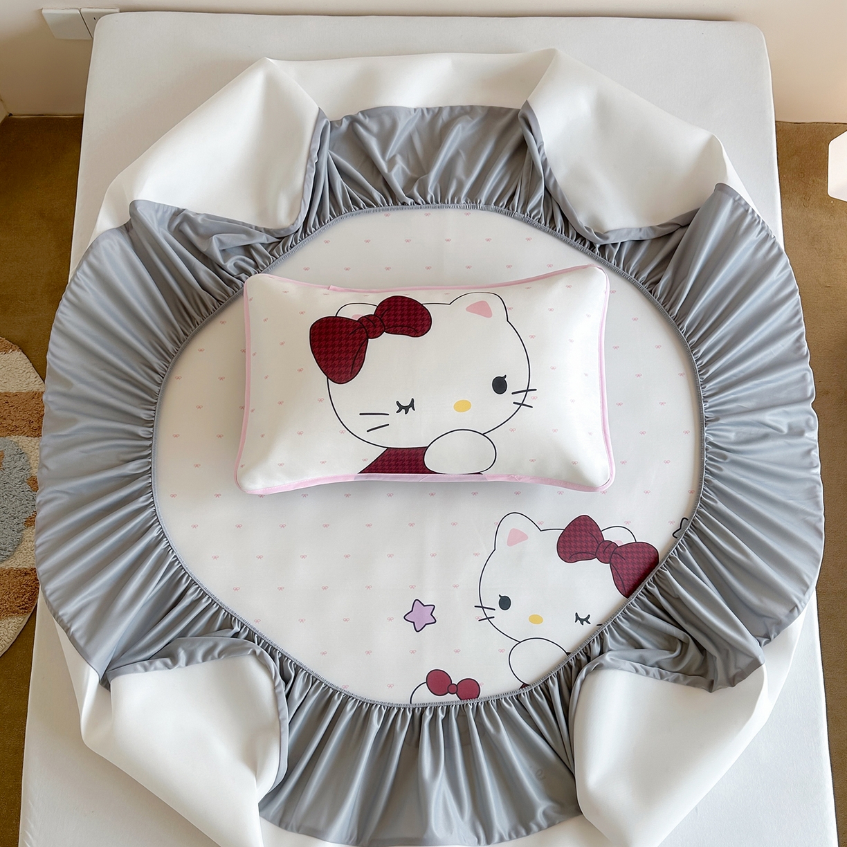 91家纺网 家纺一手货源 找家纺 桃喜 2026新款数码印花冰纤维牛奶丝凉席 甜心猫咪