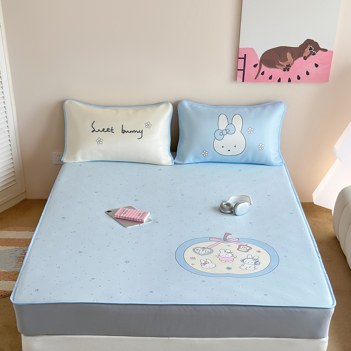 桃喜 2026新款数码印花冰纤维牛奶丝凉席 兔子的星星梦