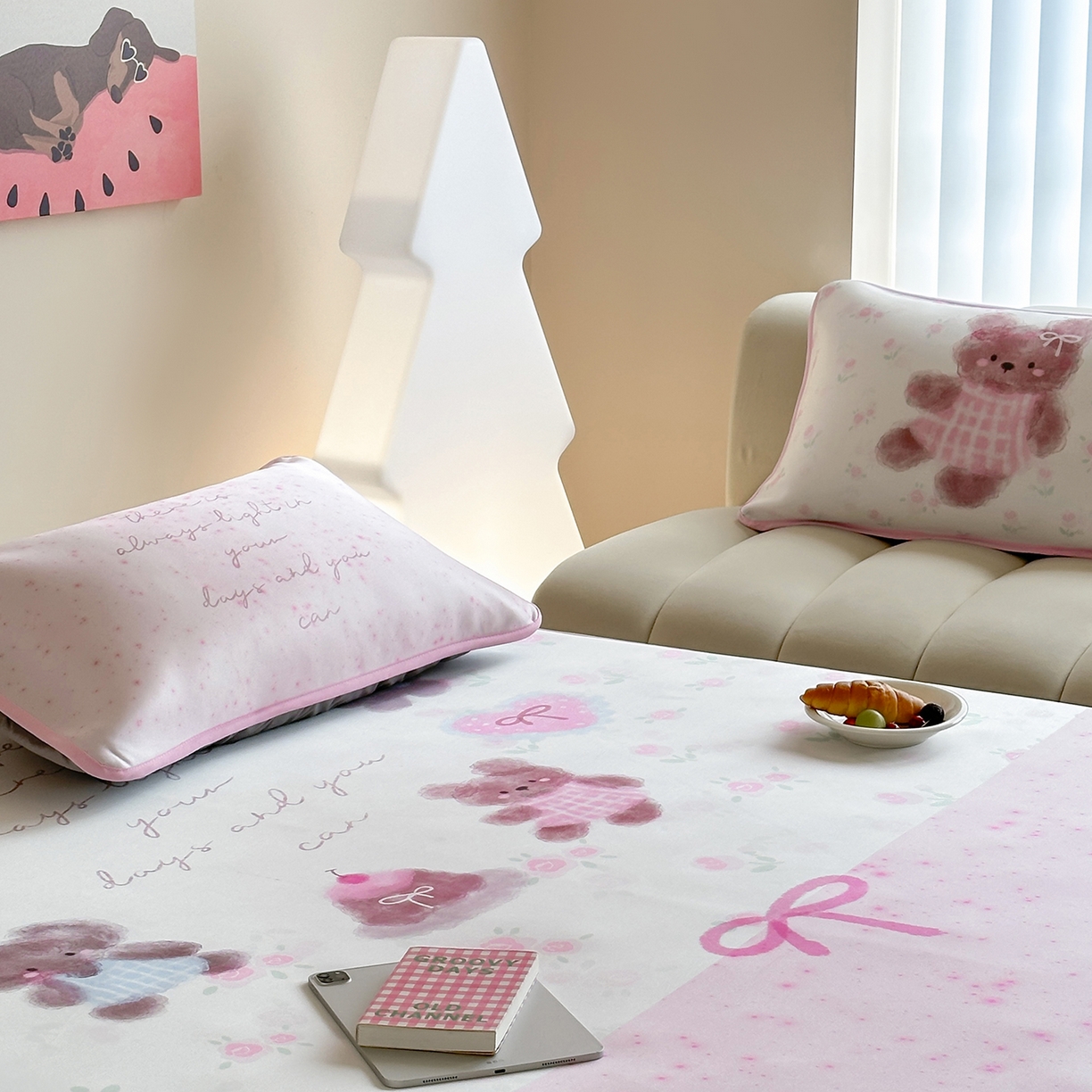 91家纺网 家纺一手货源 找家纺 桃喜 2026新款数码印花冰纤维牛奶丝凉席 小熊来信