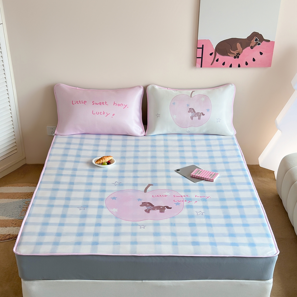 桃喜 2026新款数码印花冰纤维牛奶丝凉席 星星苹果小马