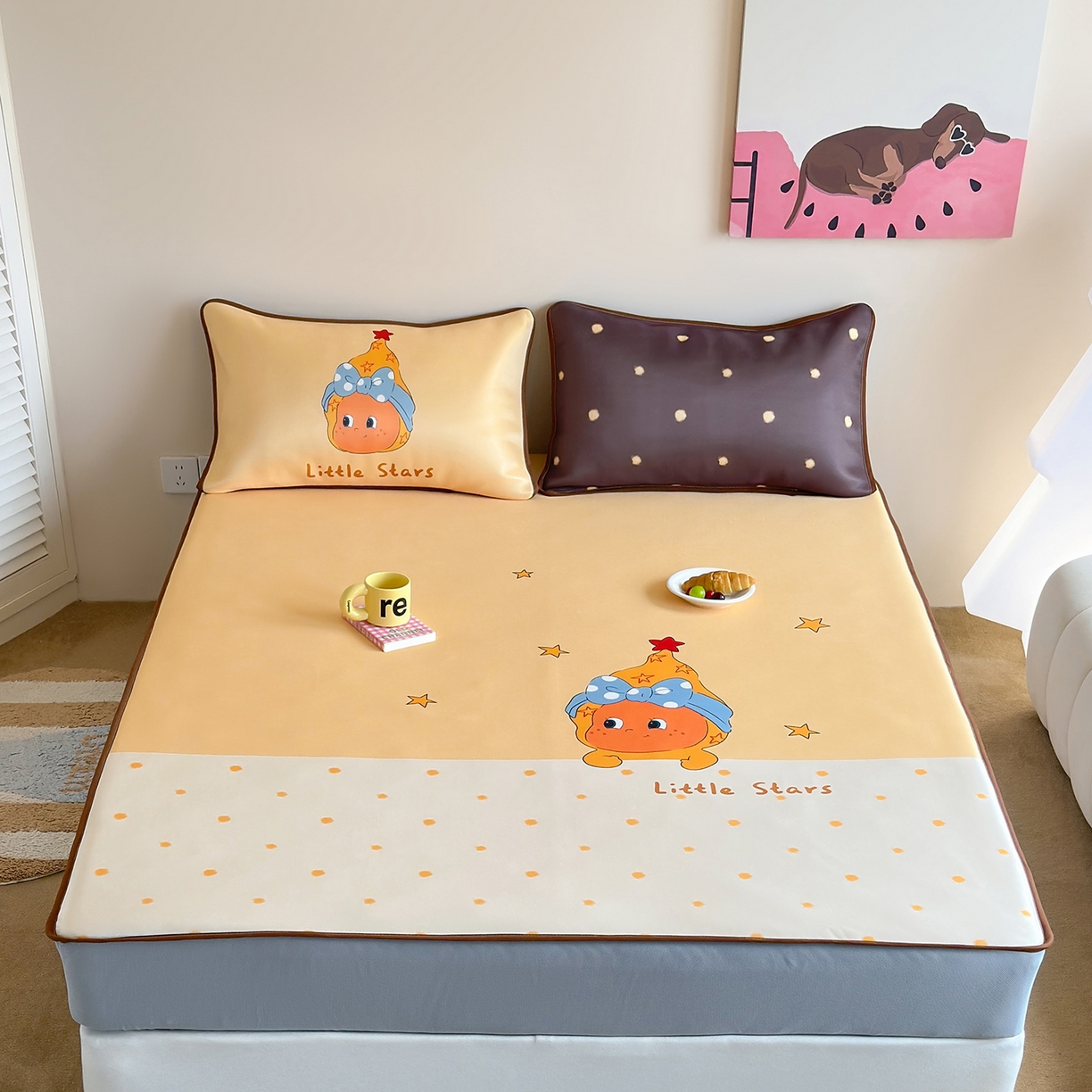 桃喜 2026新款数码印花冰纤维牛奶丝凉席 星星日记