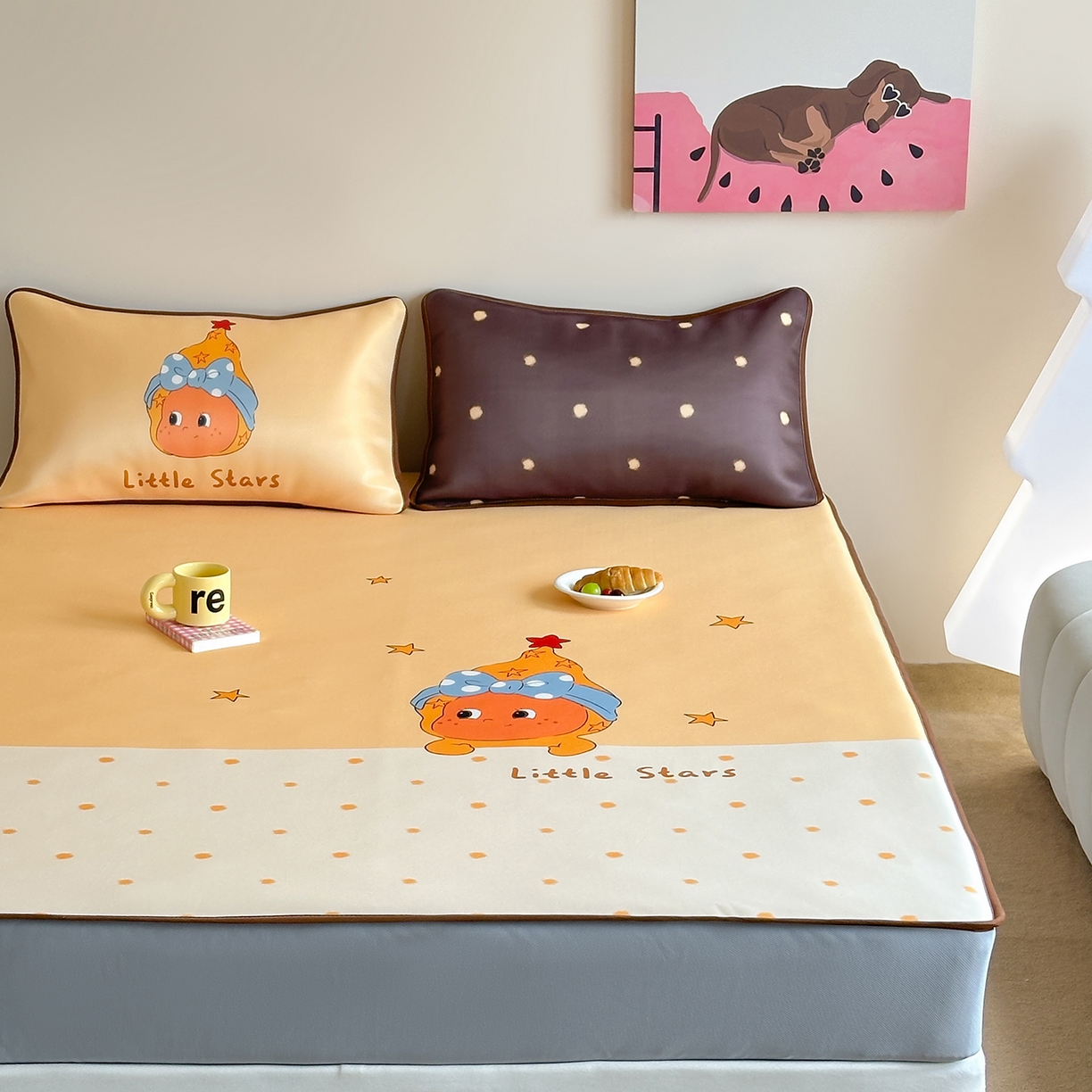 91家纺网 家纺一手货源 找家纺 桃喜 2026新款数码印花冰纤维牛奶丝凉席 星星日记