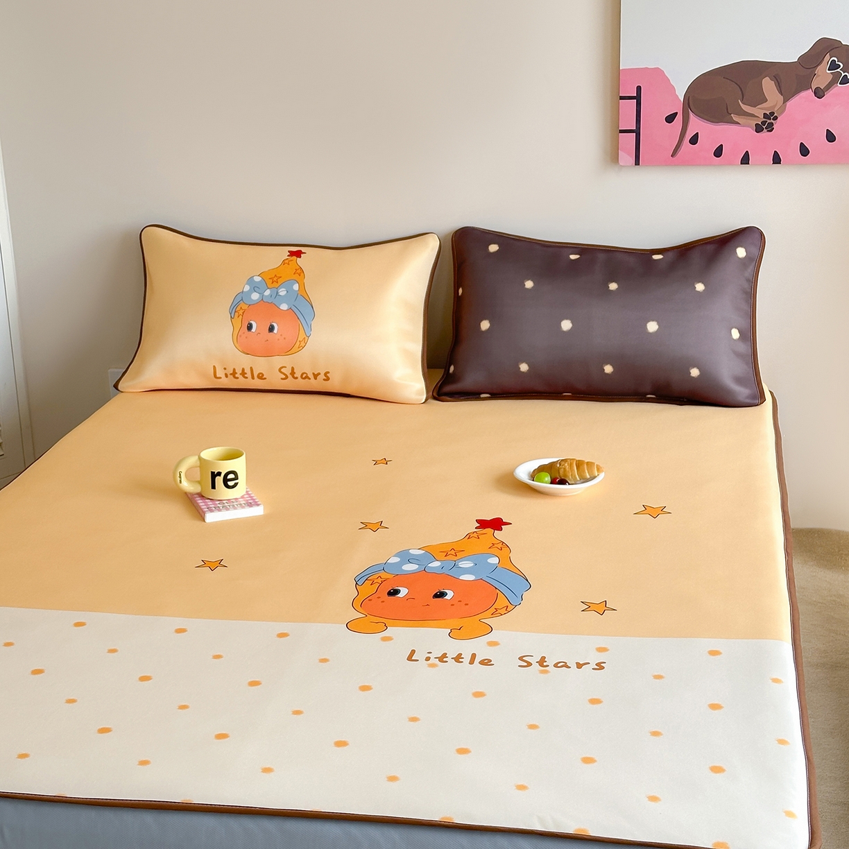 91家纺网 家纺一手货源 找家纺 桃喜 2026新款数码印花冰纤维牛奶丝凉席 星星日记