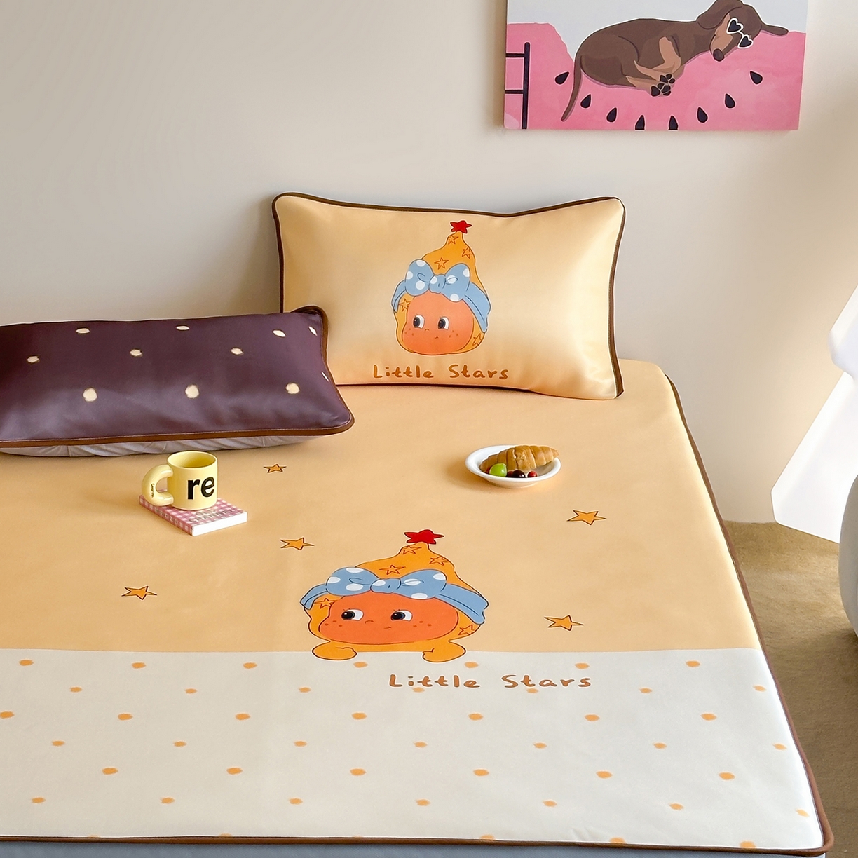 91家纺网 家纺一手货源 找家纺 桃喜 2026新款数码印花冰纤维牛奶丝凉席 星星日记