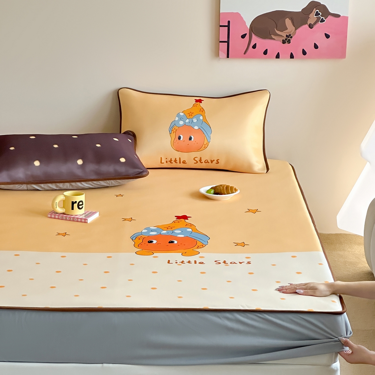 91家纺网 家纺一手货源 找家纺 桃喜 2026新款数码印花冰纤维牛奶丝凉席 星星日记