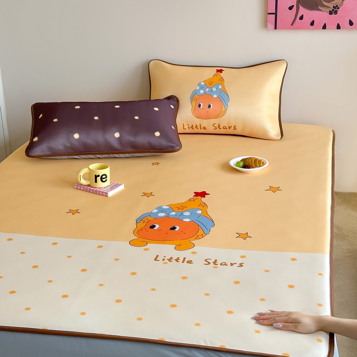 91家纺网 家纺一手货源 找家纺 桃喜 2026新款数码印花冰纤维牛奶丝凉席 星星日记