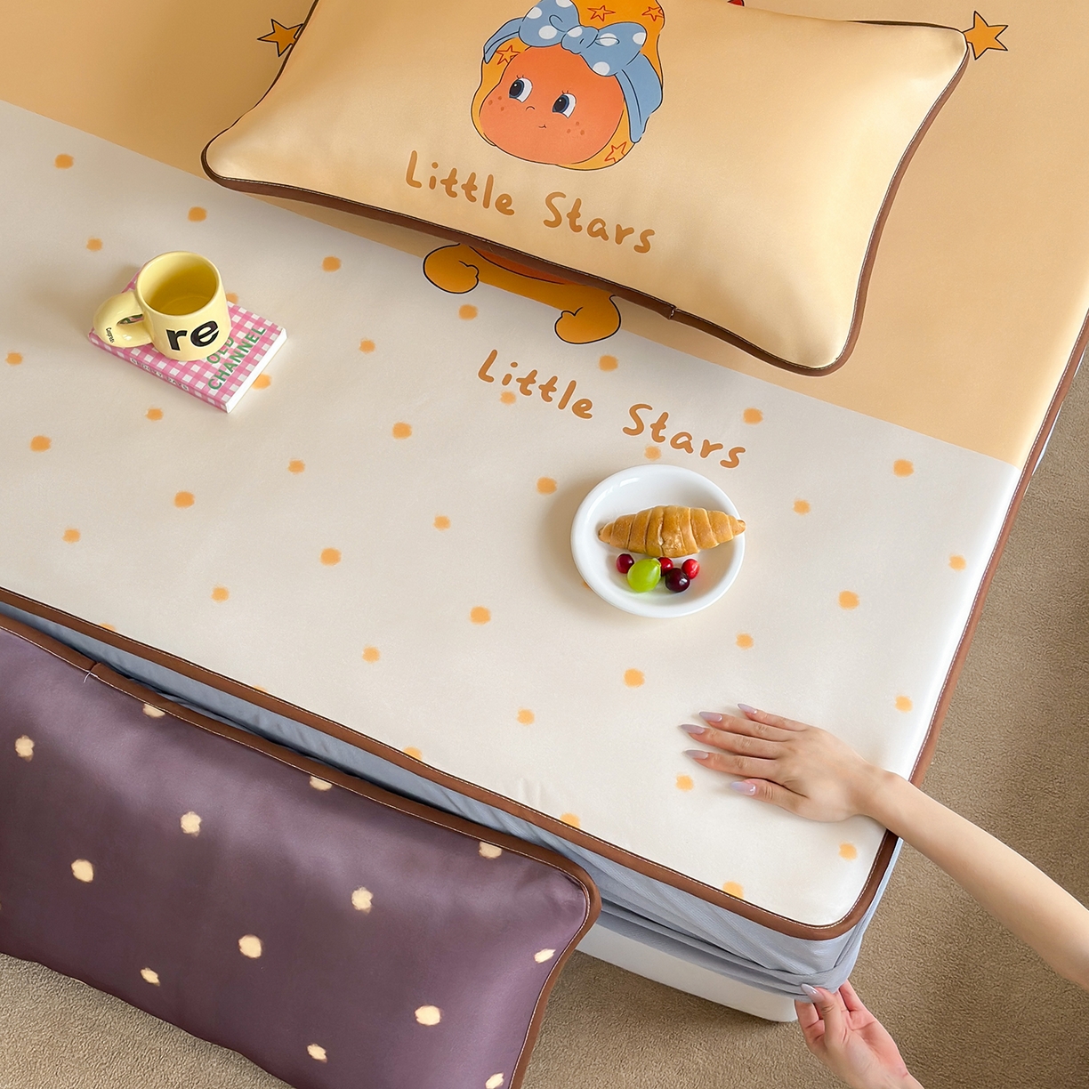 91家纺网 家纺一手货源 找家纺 桃喜 2026新款数码印花冰纤维牛奶丝凉席 星星日记