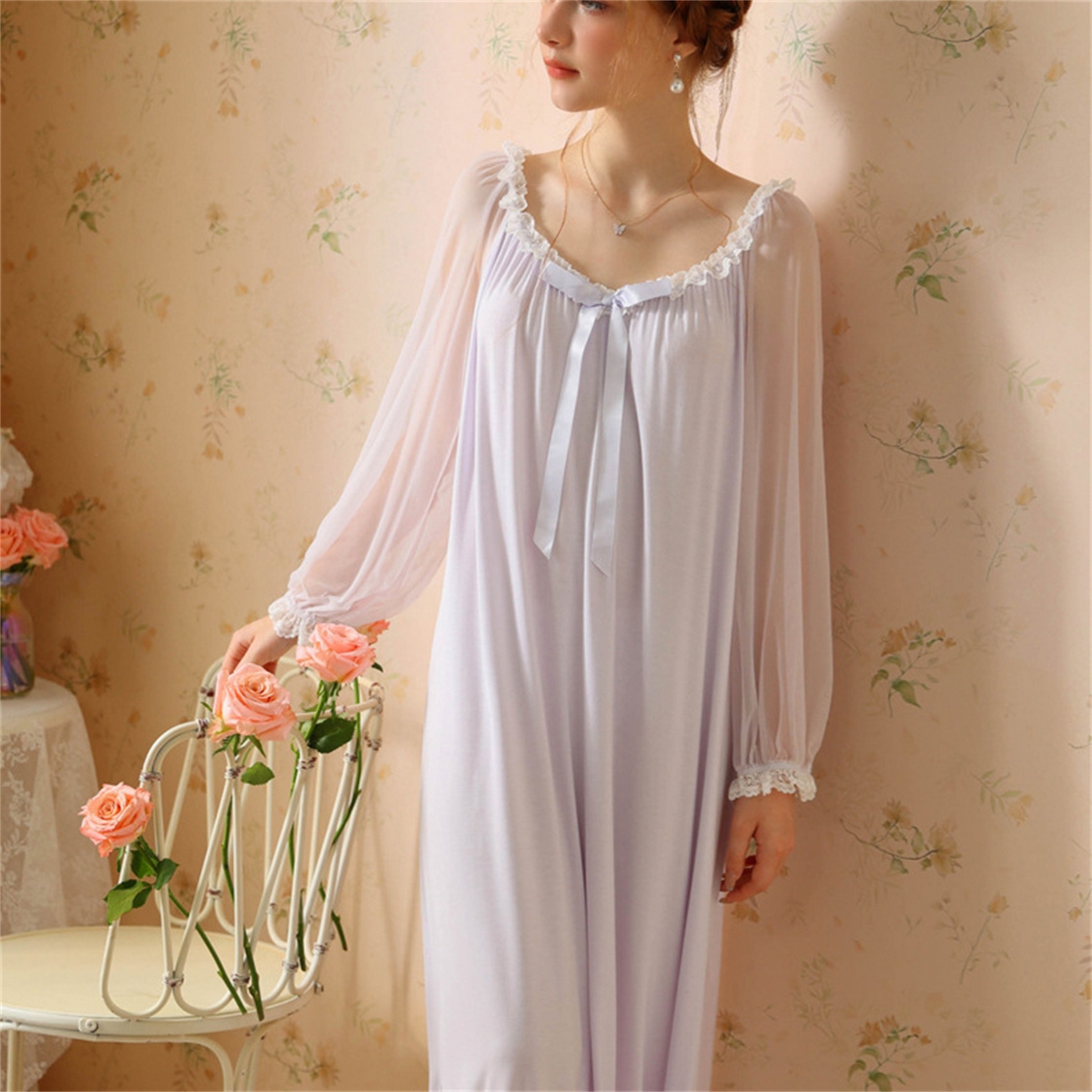 91家纺网 家纺一手货源 找家纺 （总）洛兰沙家居馆 2026新款宫廷公主风睡裙春秋长袖法式蕾丝家居高级感性感睡衣甜美少女长裙