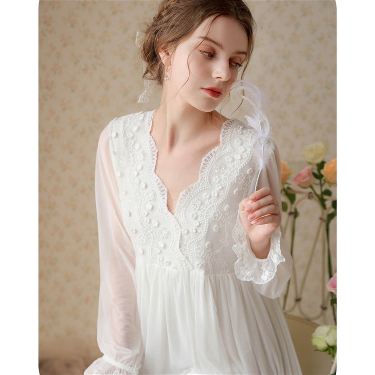 91家纺网 家纺一手货源 找家纺 （总）洛兰沙家居馆 2026新款睡衣宫廷风少女甜美公主法式长裙春秋蕾丝跨境家居服长款睡裙