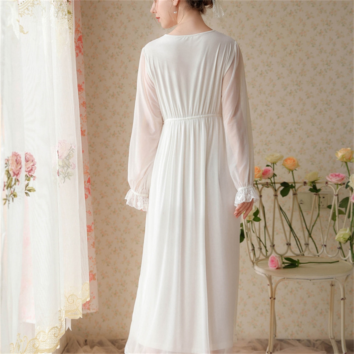 91家纺网 家纺一手货源 找家纺 （总）洛兰沙家居馆 2026新款睡衣宫廷风少女甜美公主法式长裙春秋蕾丝跨境家居服长款睡裙