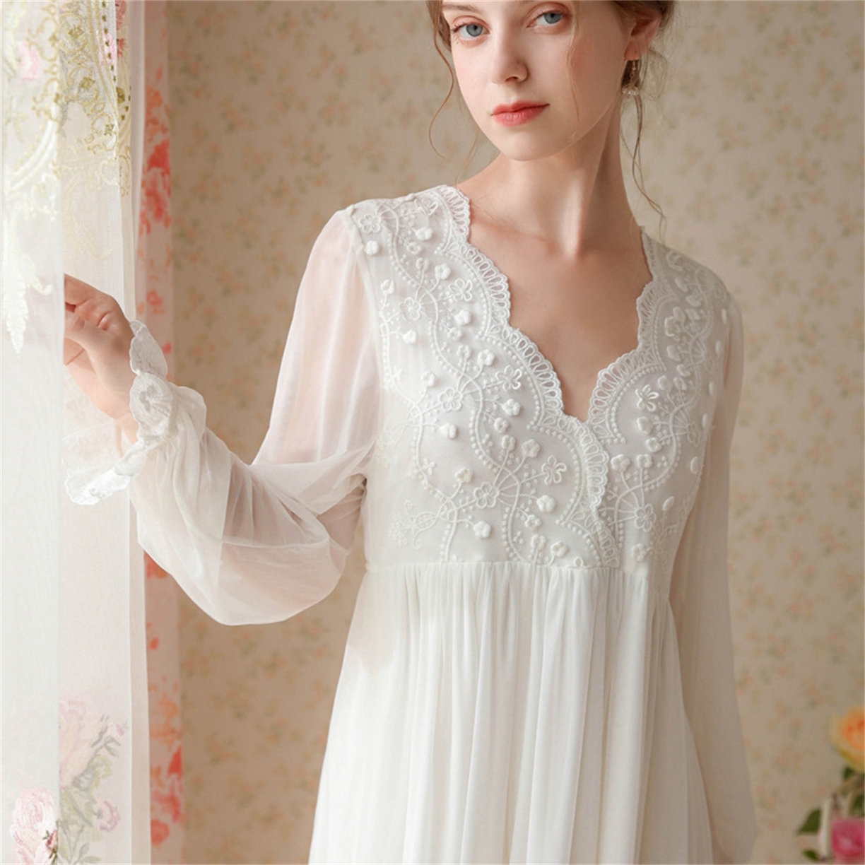 91家纺网 家纺一手货源 找家纺 （总）洛兰沙家居馆 2026新款睡衣宫廷风少女甜美公主法式长裙春秋蕾丝跨境家居服长款睡裙