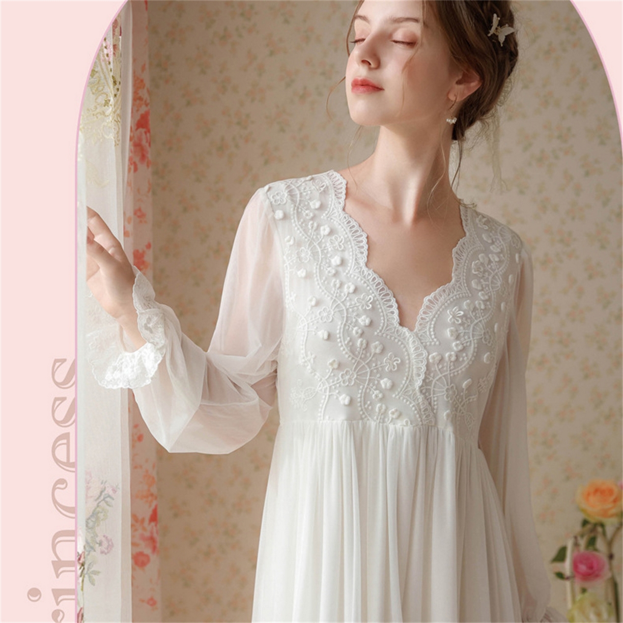 91家纺网 家纺一手货源 找家纺 （总）洛兰沙家居馆 2026新款睡衣宫廷风少女甜美公主法式长裙春秋蕾丝跨境家居服长款睡裙