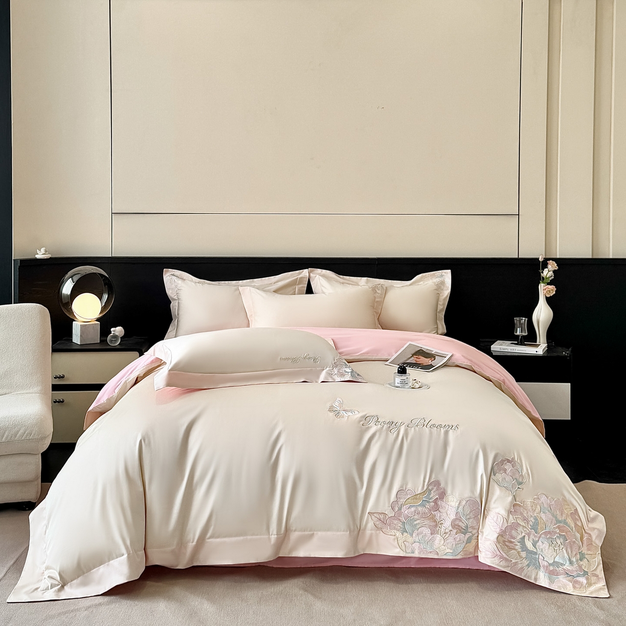 91家纺网 家纺一手货源 找家纺 卡初家居（原微来） 2026新款A类母婴级亲肤棉绣花四件套-锦上添花 锦上添花-白+粉