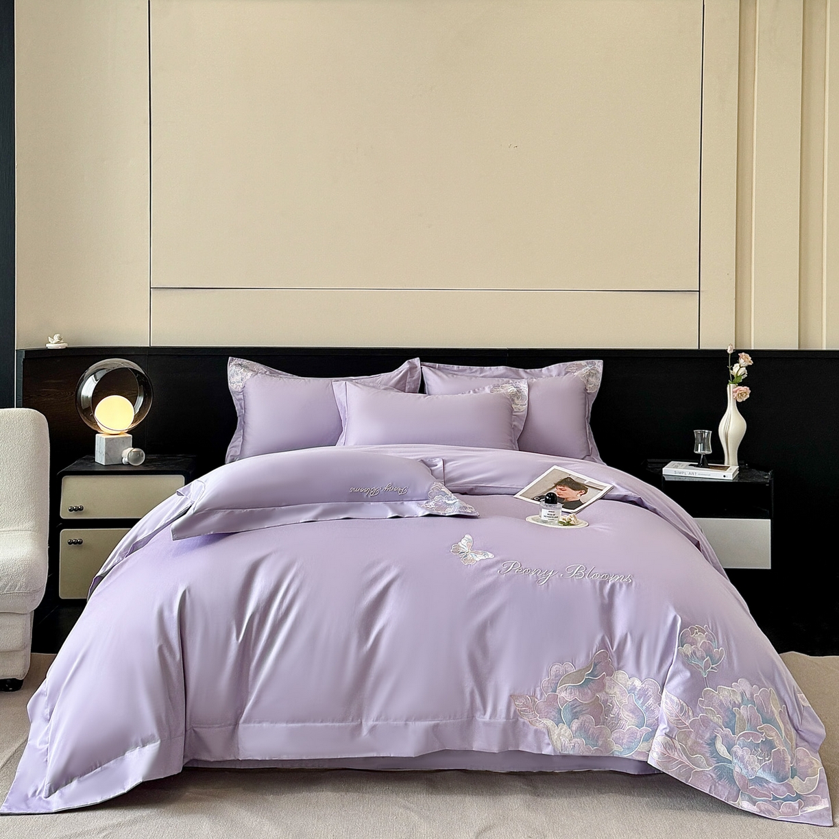 91家纺网 家纺一手货源 找家纺 卡初家居（原微来） 2026新款A类母婴级亲肤棉绣花四件套-锦上添花 锦上添花-香芋紫