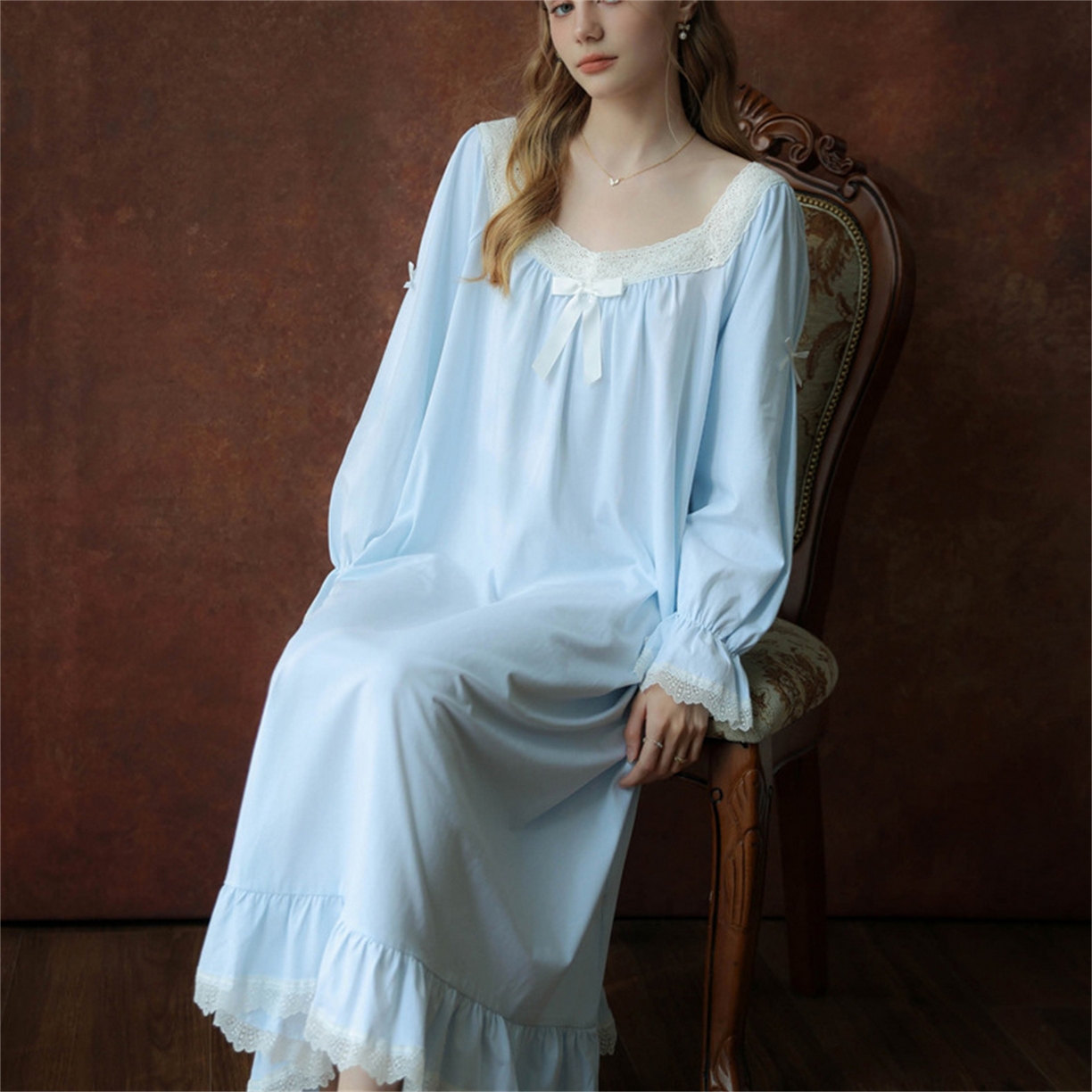 91家纺网 家纺一手货源 找家纺 （总）洛兰沙家居馆 2026新款睡裙春秋季新款长袖长裙批发跨境甜美宫廷公主法式少女宽松睡衣