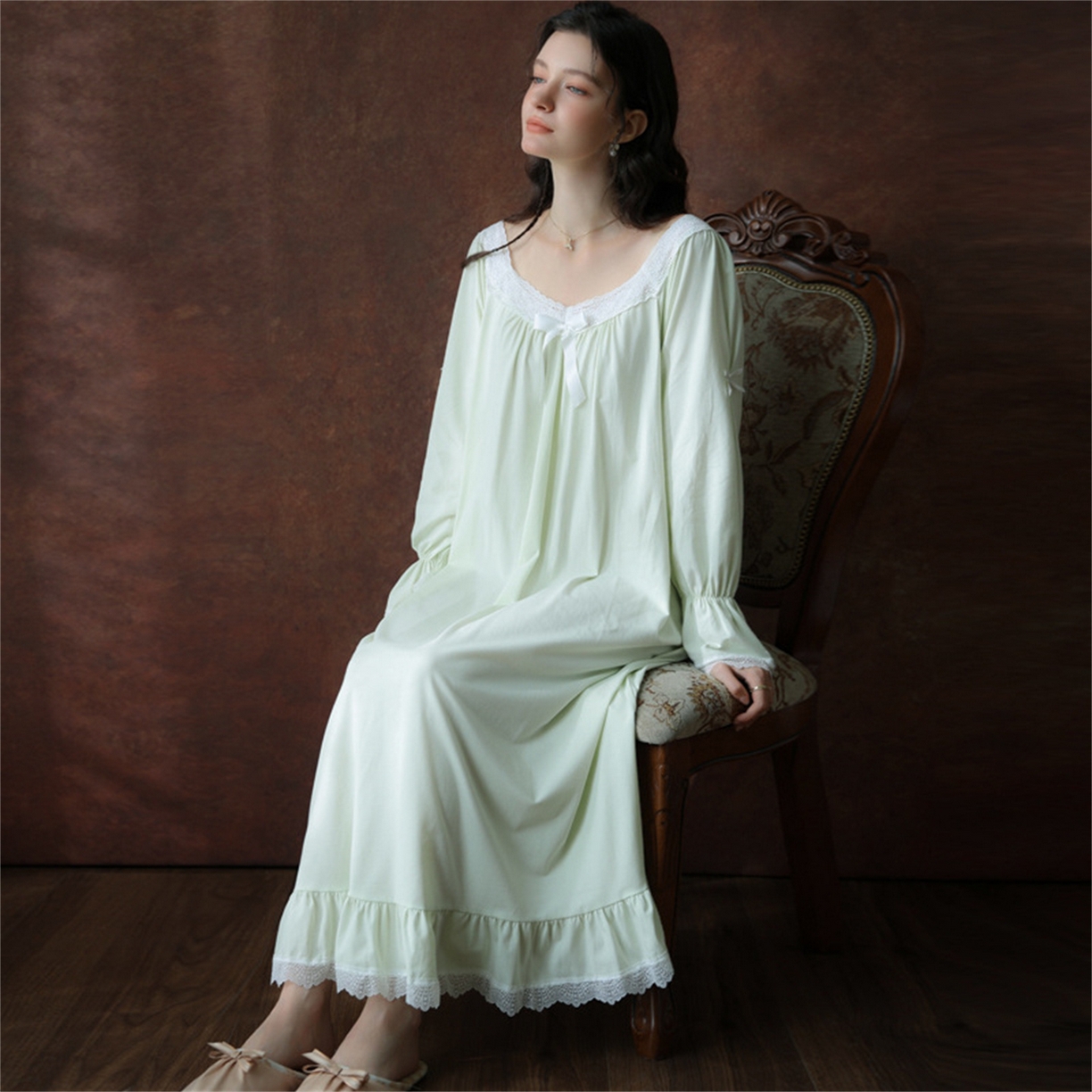 91家纺网 家纺一手货源 找家纺 （总）洛兰沙家居馆 2026新款睡裙春秋季新款长袖长裙批发跨境甜美宫廷公主法式少女宽松睡衣