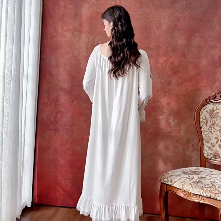 91家纺网 家纺一手货源 找家纺 （总）洛兰沙家居馆 2026新款睡裙春秋季新款长袖长裙批发跨境甜美宫廷公主法式少女宽松睡衣