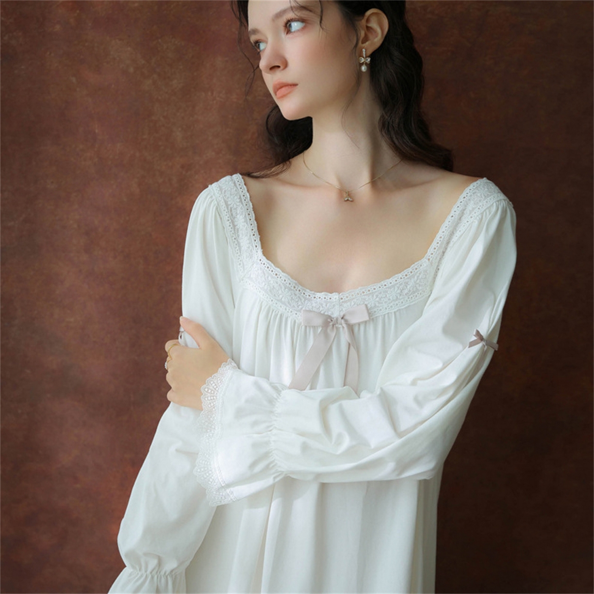 91家纺网 家纺一手货源 找家纺 洛兰沙家居馆 2026新款睡裙春秋季新款长袖长裙批发跨境甜美宫廷公主法式少女宽松睡衣 花色2