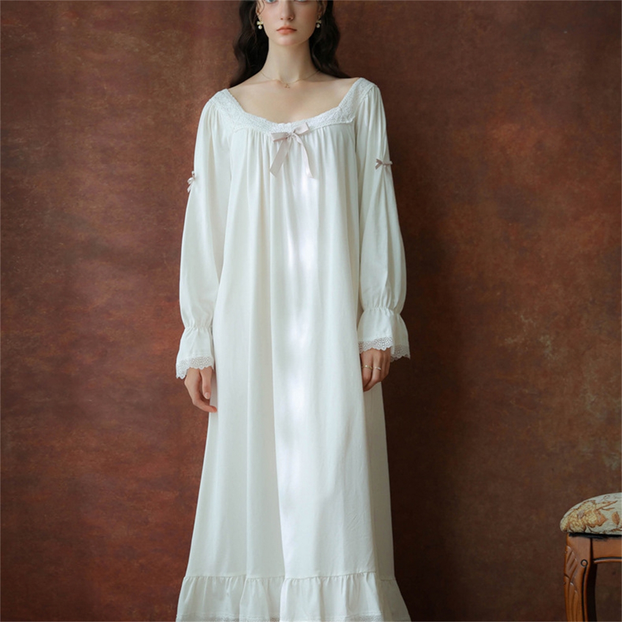 91家纺网 家纺一手货源 找家纺 洛兰沙家居馆 2026新款睡裙春秋季新款长袖长裙批发跨境甜美宫廷公主法式少女宽松睡衣 花色2