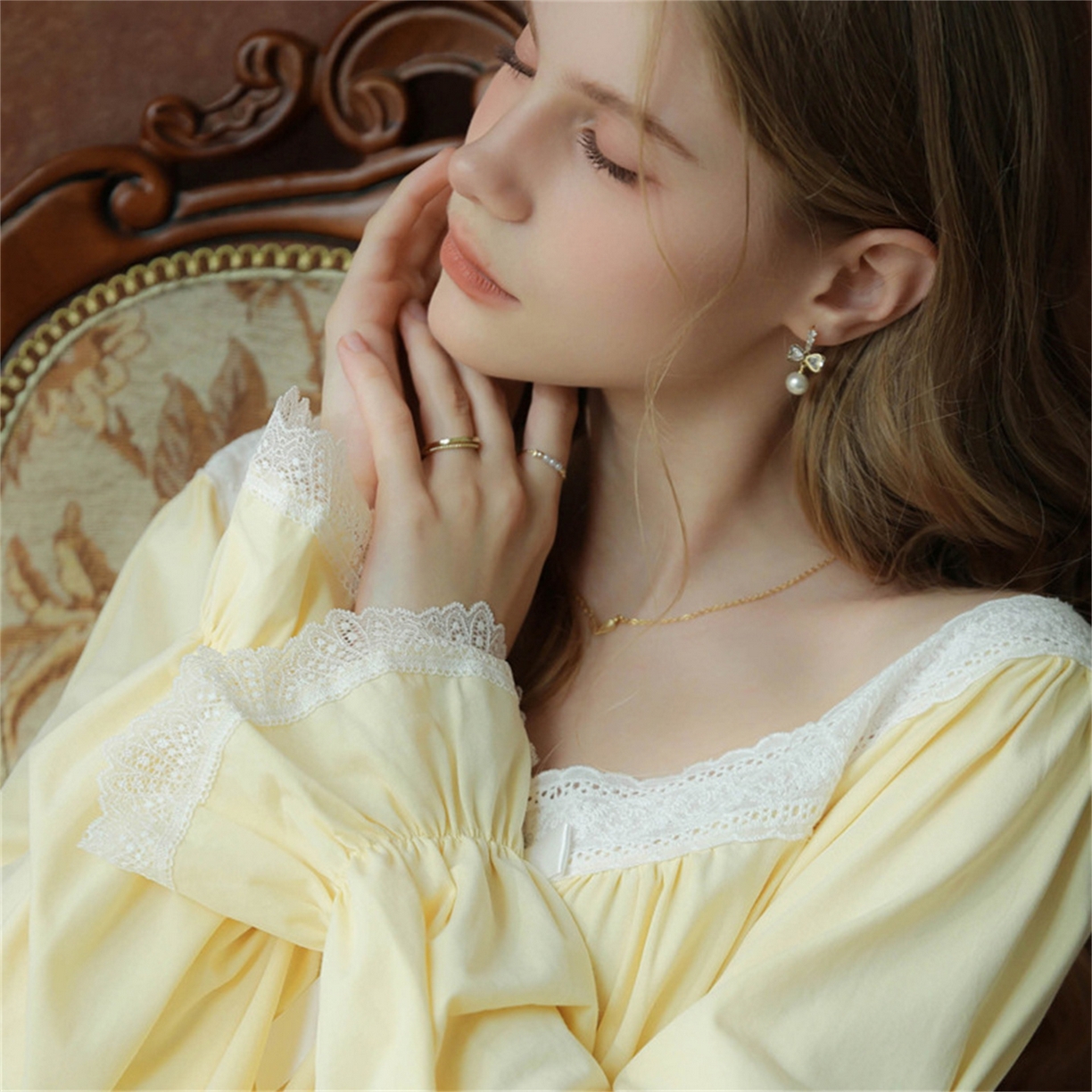 91家纺网 家纺一手货源 找家纺 洛兰沙家居馆 2026新款睡裙春秋季新款长袖长裙批发跨境甜美宫廷公主法式少女宽松睡衣 花色3