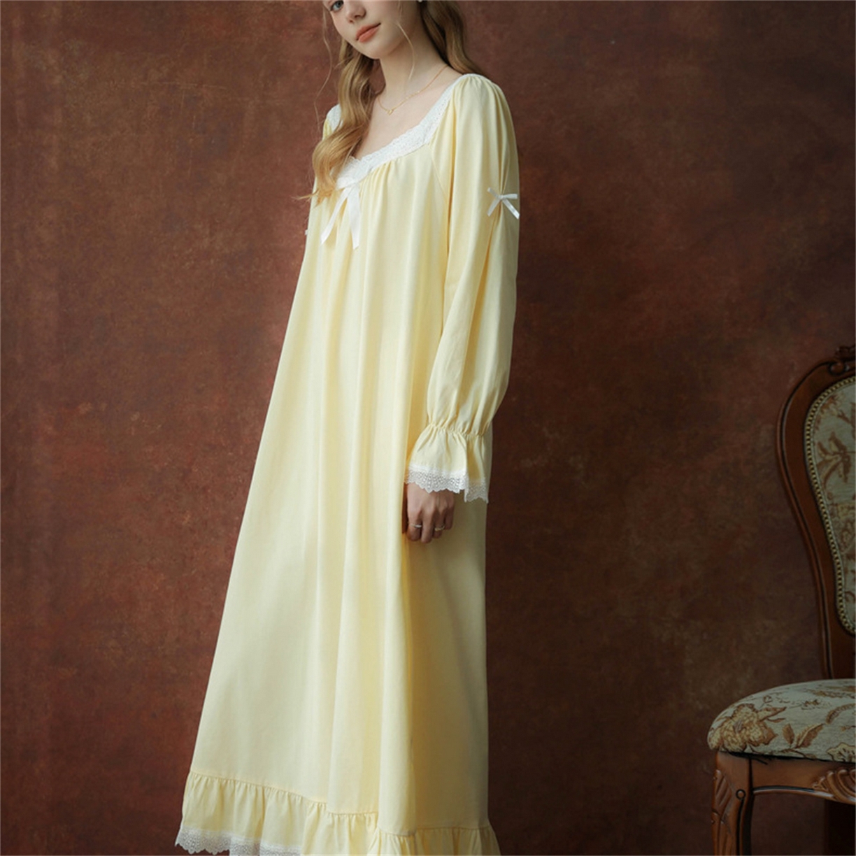 91家纺网 家纺一手货源 找家纺 洛兰沙家居馆 2026新款睡裙春秋季新款长袖长裙批发跨境甜美宫廷公主法式少女宽松睡衣 花色3