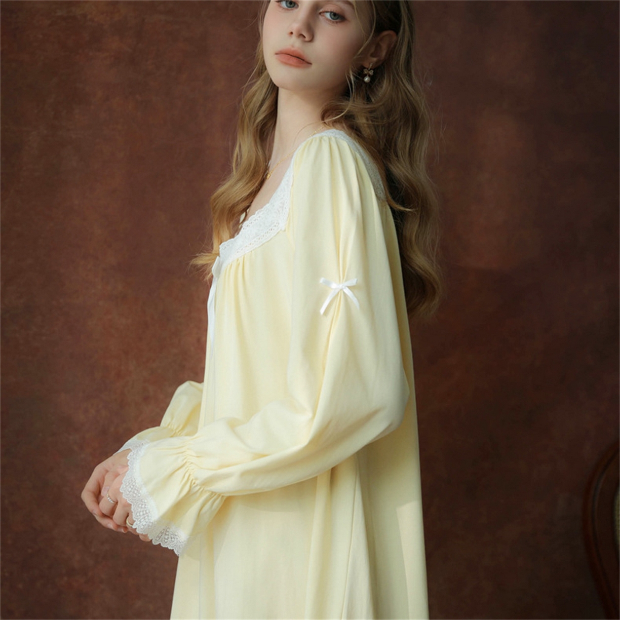 91家纺网 家纺一手货源 找家纺 洛兰沙家居馆 2026新款睡裙春秋季新款长袖长裙批发跨境甜美宫廷公主法式少女宽松睡衣 花色3