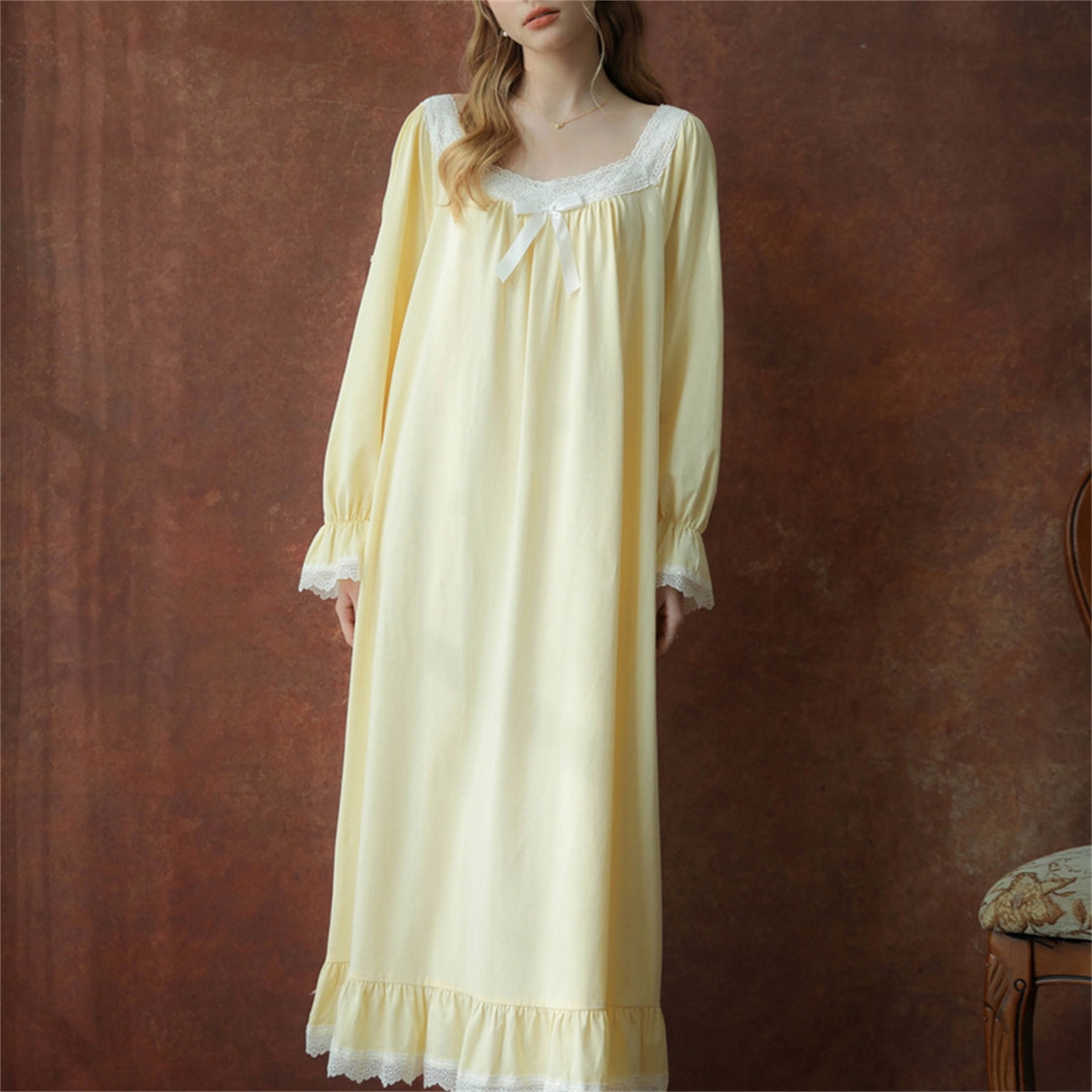 91家纺网 家纺一手货源 找家纺 洛兰沙家居馆 2026新款睡裙春秋季新款长袖长裙批发跨境甜美宫廷公主法式少女宽松睡衣 花色3