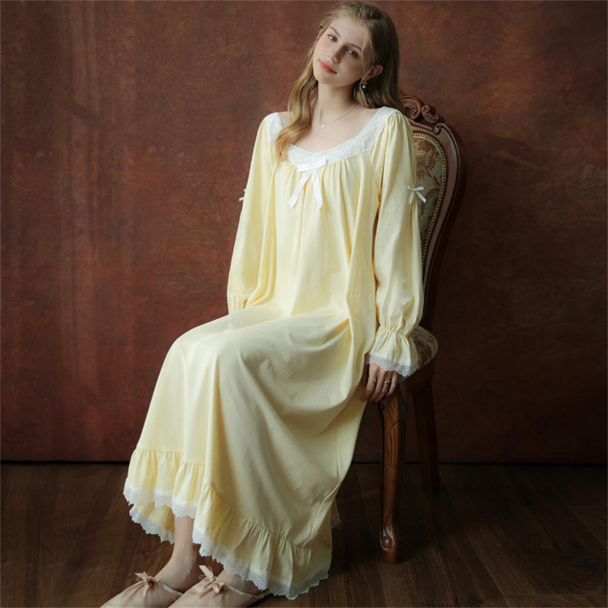 91家纺网 家纺一手货源 找家纺 洛兰沙家居馆 2026新款睡裙春秋季新款长袖长裙批发跨境甜美宫廷公主法式少女宽松睡衣 花色3