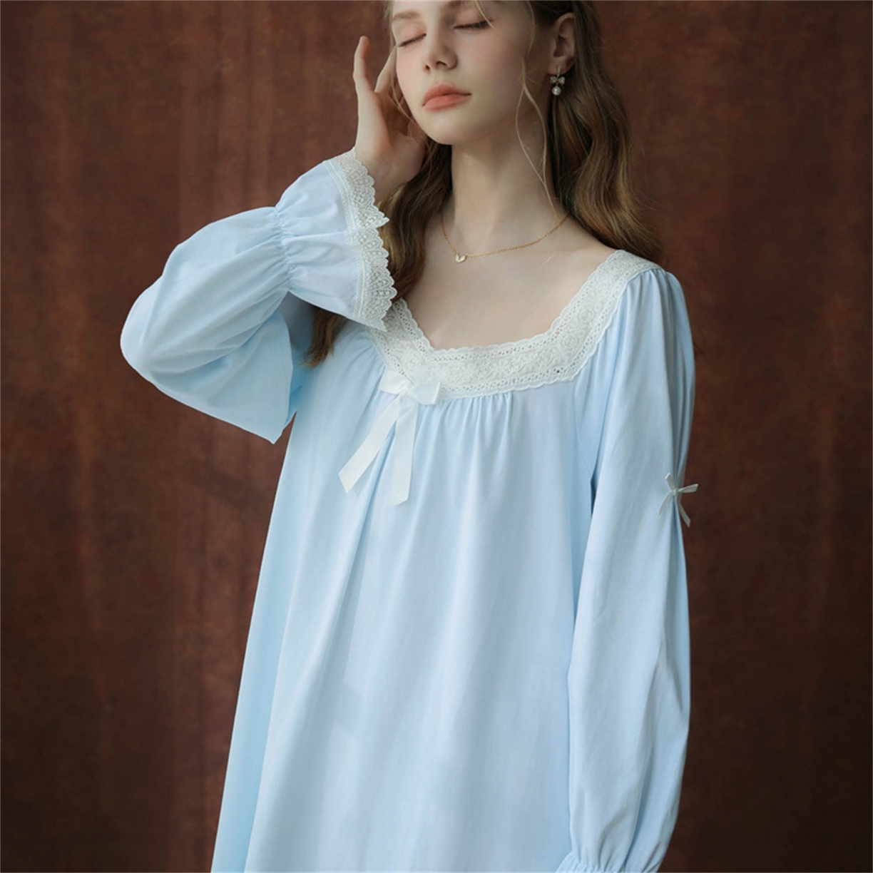 91家纺网 家纺一手货源 找家纺 洛兰沙家居馆 2026新款睡裙春秋季新款长袖长裙批发跨境甜美宫廷公主法式少女宽松睡衣 花色4