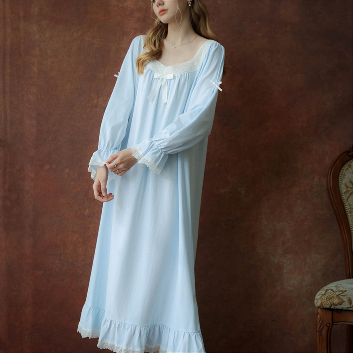 91家纺网 家纺一手货源 找家纺 洛兰沙家居馆 2026新款睡裙春秋季新款长袖长裙批发跨境甜美宫廷公主法式少女宽松睡衣 花色4