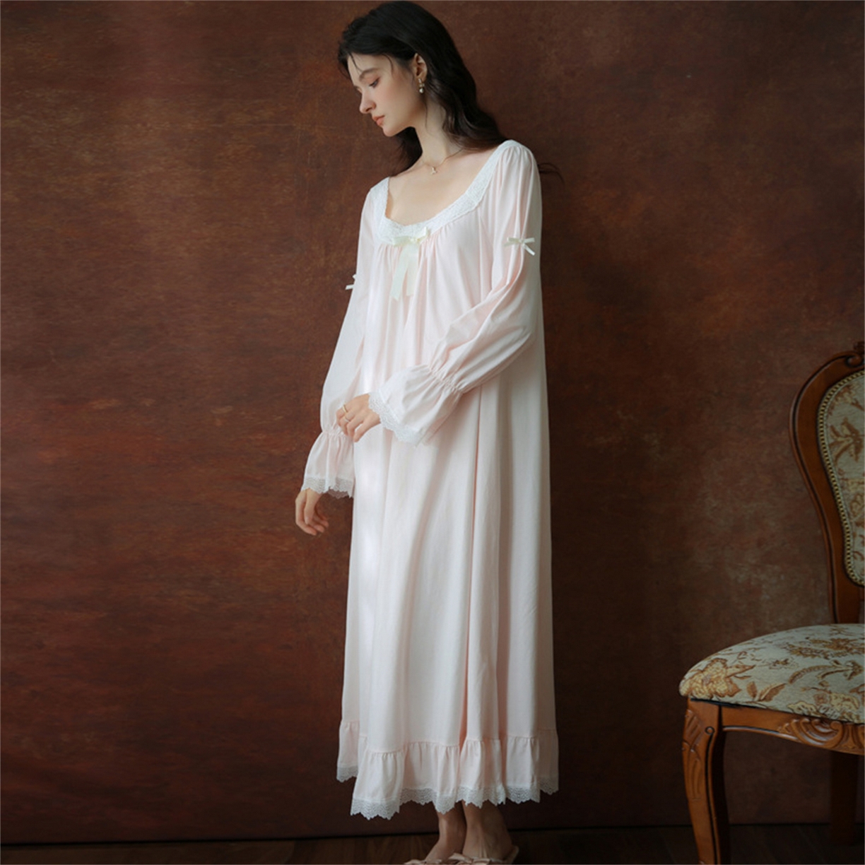 91家纺网 家纺一手货源 找家纺 洛兰沙家居馆 2026新款睡裙春秋季新款长袖长裙批发跨境甜美宫廷公主法式少女宽松睡衣 花色5