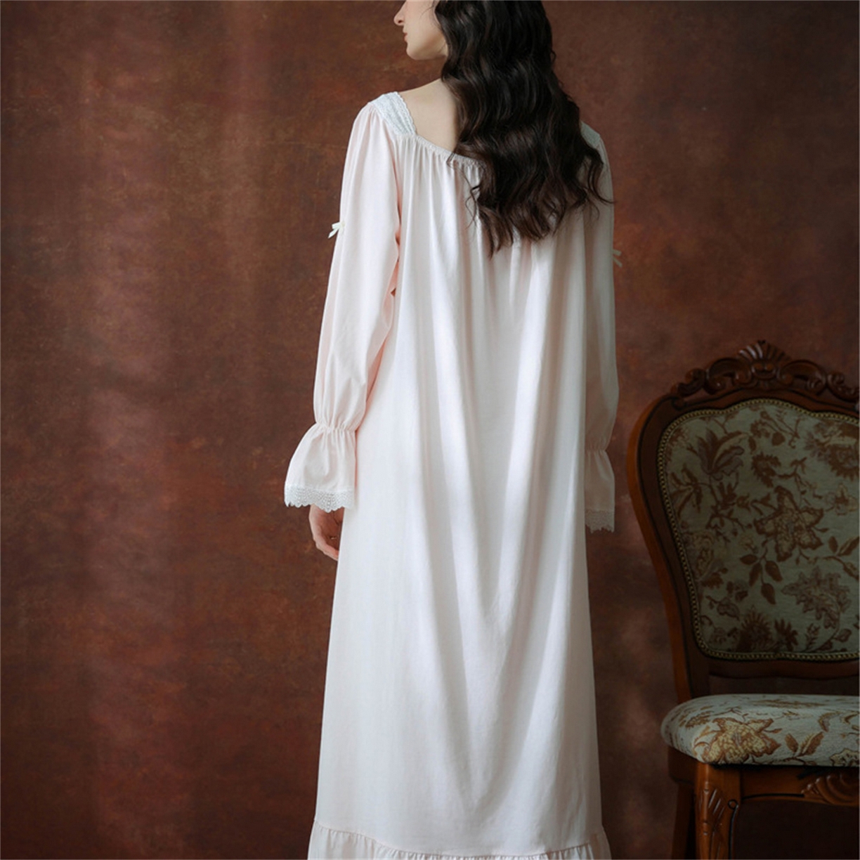 91家纺网 家纺一手货源 找家纺 洛兰沙家居馆 2026新款睡裙春秋季新款长袖长裙批发跨境甜美宫廷公主法式少女宽松睡衣 花色5